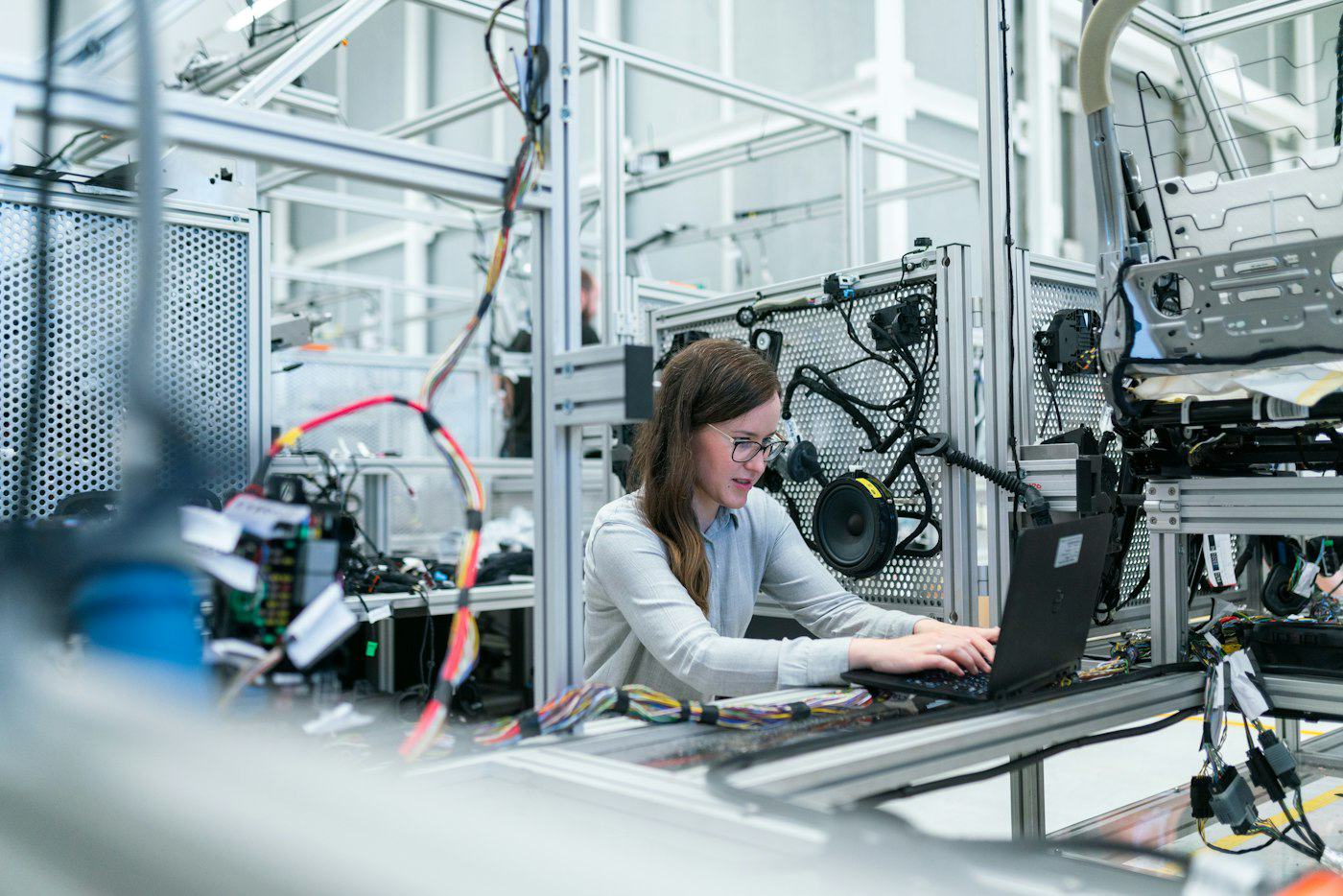 Engineer working at an industrial test rig